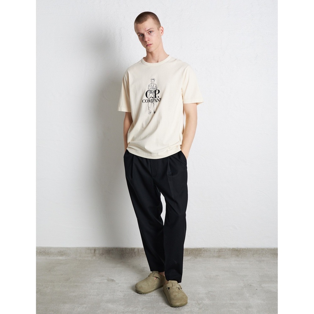 C.P. Company Men's Off White 1020 Jersey Embroidered Logo T-Shirt Sz S NWOT